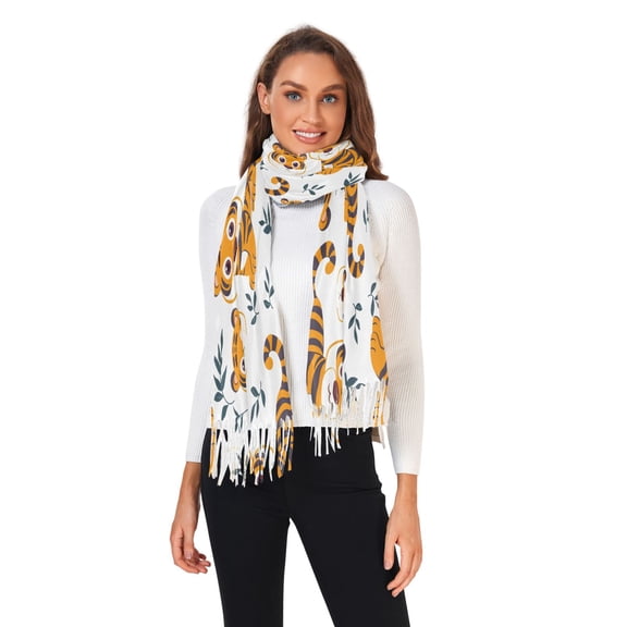 Winter Scarves for Women Cute Tigers and Leaf Fashion Pashmina Shawl Wraps Long Blanket Scarf for Fall Spring