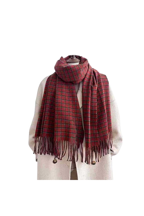Winter Scarves for Women Evening Dress Chunky Ribbed Comfortable Tassel Pashmina Fleece Lined Pashmina Red