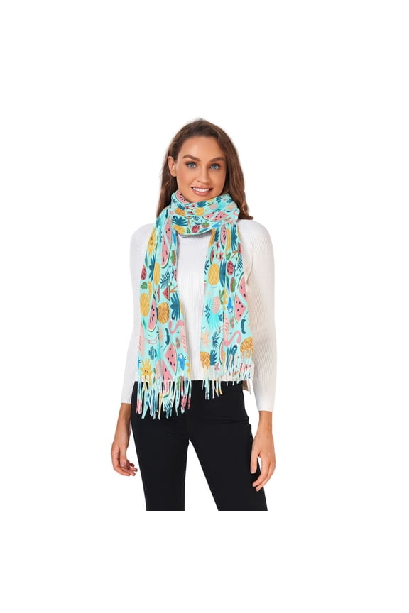 Winter Scarves for Women Flamingo Fruits Sun Bird Fashion Pashmina Shawl Wraps Long Blanket Scarf for Fall Spring