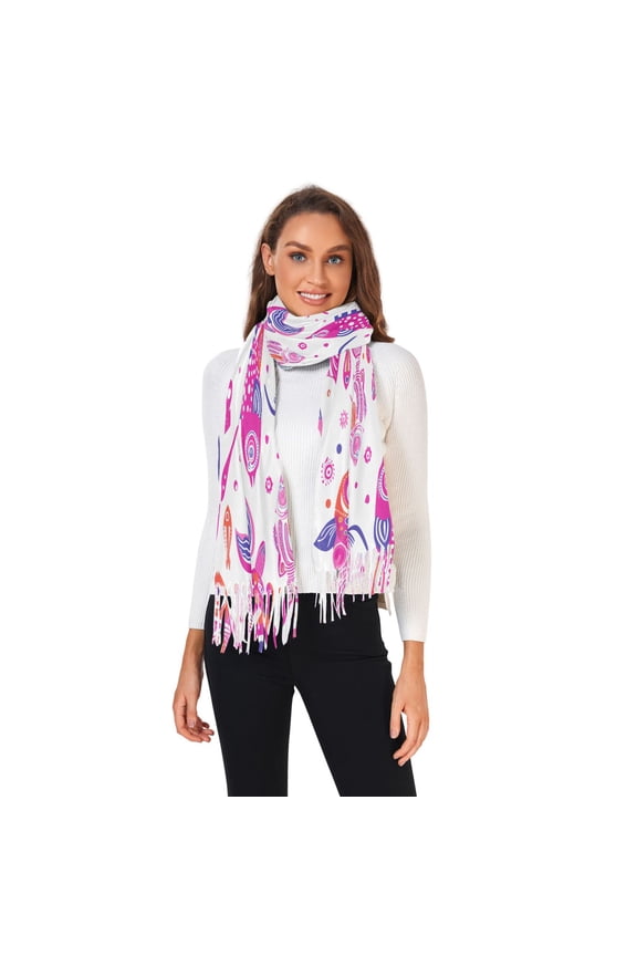 Winter Scarves for Women Folk Cartoon Playful Fish Fashion Pashmina Shawl Wraps Long Blanket Scarf for Fall Spring