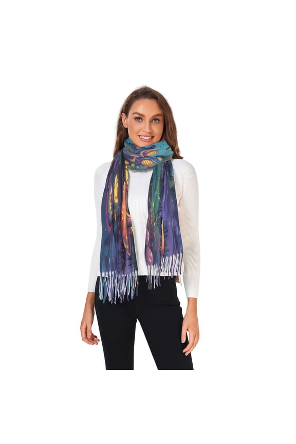 Winter Scarves for Women Forest Mushroom Houses Fashion Pashmina Shawl Wraps Long Blanket Scarf for Fall Spring