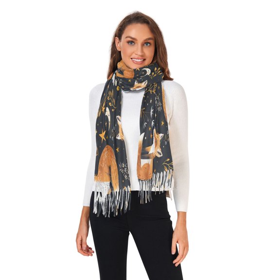 Winter Scarves for Women Fox Plants Stars Moons Fashion Pashmina Shawl Wraps Long Blanket Scarf for Fall Spring