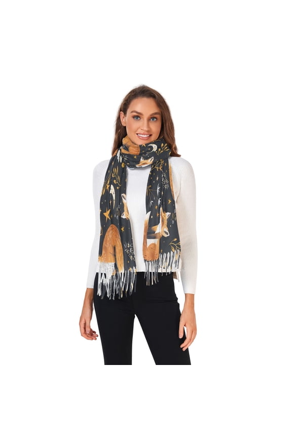 Winter Scarves for Women Fox Plants Stars Moons Fashion Pashmina Shawl Wraps Long Blanket Scarf for Fall Spring