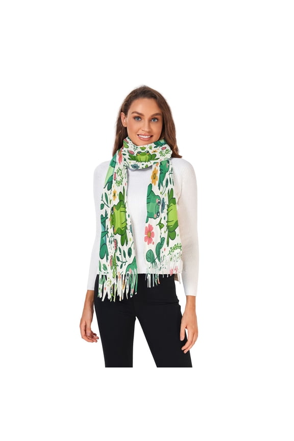 Winter Scarves for Women Funny Frog and Plant Fashion Pashmina Shawl Wraps Long Blanket Scarf for Fall Spring
