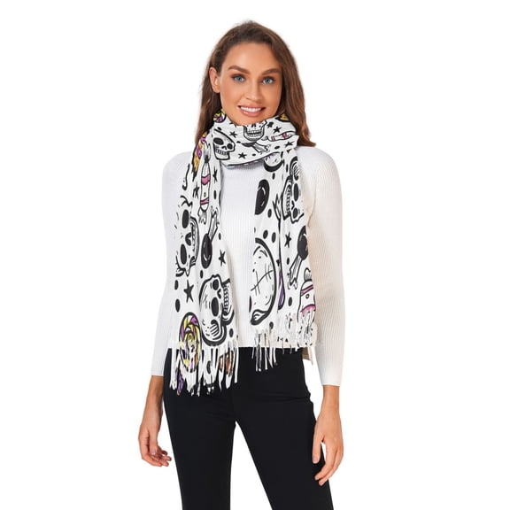 Winter Scarves for Women Halloween Candy Skull Star Fashion Pashmina Shawl Wraps Long Blanket Scarf for Fall Spring