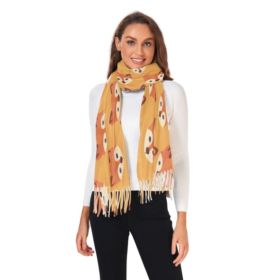Winter Scarves for Women Hand Drawn Fox Face Fashion Pashmina Shawl Wraps Long Blanket Scarf for Fall Spring