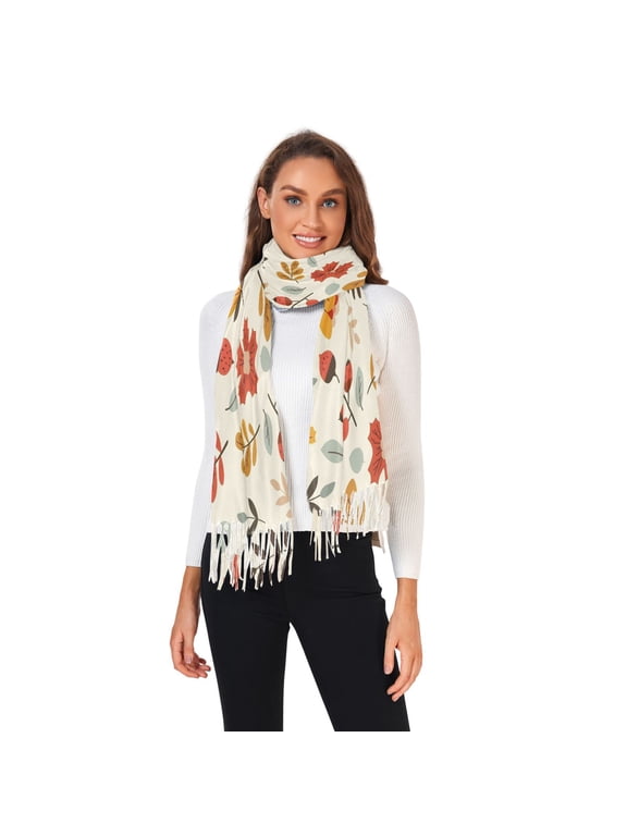 Winter Scarves for Women Leaves Flowers Acorn Fashion Pashmina Shawl Wraps Long Blanket Scarf for Fall Spring
