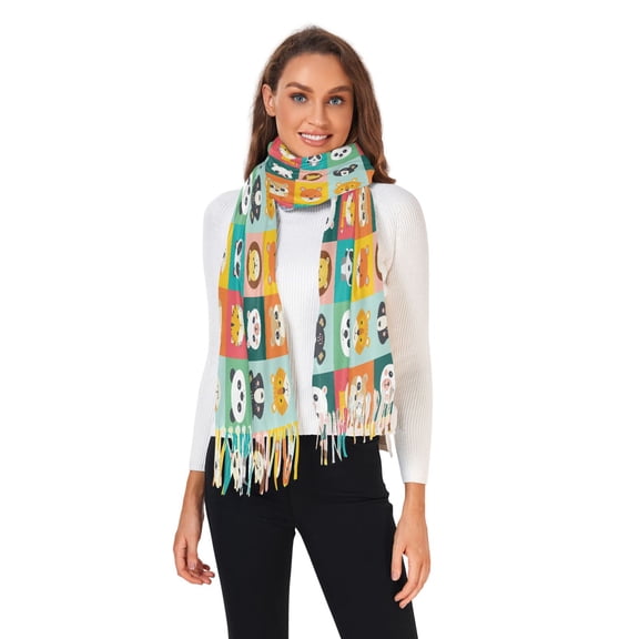 Winter Scarves for Women Lion Panda Fox Tiger Bear Fashion Pashmina Shawl Wraps Long Blanket Scarf for Fall Spring