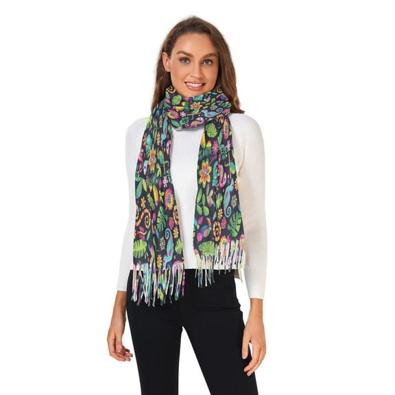 Winter Scarves for Women Lizard and Leaf Fashion Pashmina Shawl Wraps Long Blanket Scarf for Fall Spring