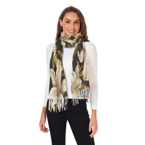 Winter Scarves for Women Luxury Lilies Floral Flower Fashion Pashmina Shawl Wraps Long Blanket Scarf for Fall Spring