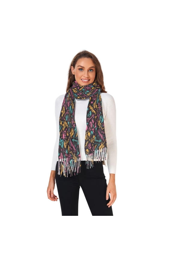 Winter Scarves for Women Neon Guitar and Skull Fashion Pashmina Shawl Wraps Long Blanket Scarf for Fall Spring