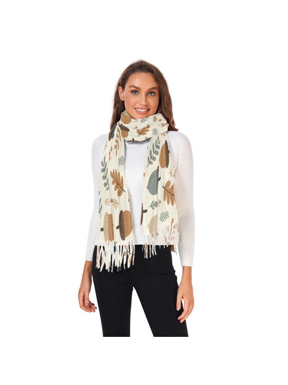Winter Scarves for Women Palm Leaves and Acorn Fashion Pashmina Shawl Wraps Long Blanket Scarf for Fall Spring