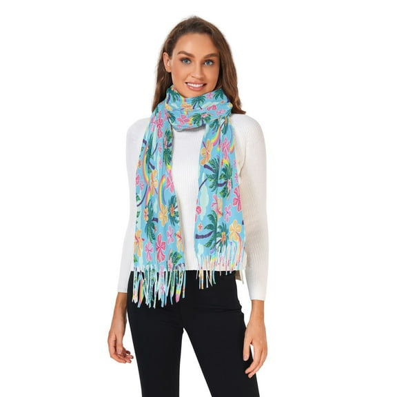 Winter Scarves for Women Palm Tree Flower Rainbow Fashion Pashmina Shawl Wraps Long Blanket Scarf for Fall Spring