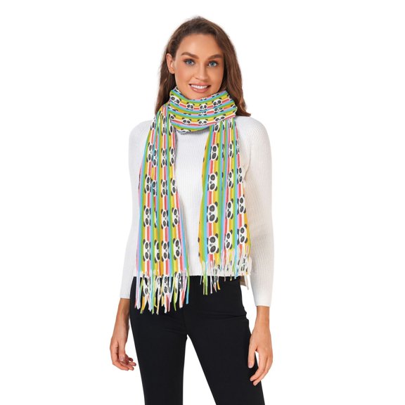 Winter Scarves for Women Panda with Rainbow Stripes Fashion Pashmina Shawl Wraps Long Blanket Scarf for Fall Spring