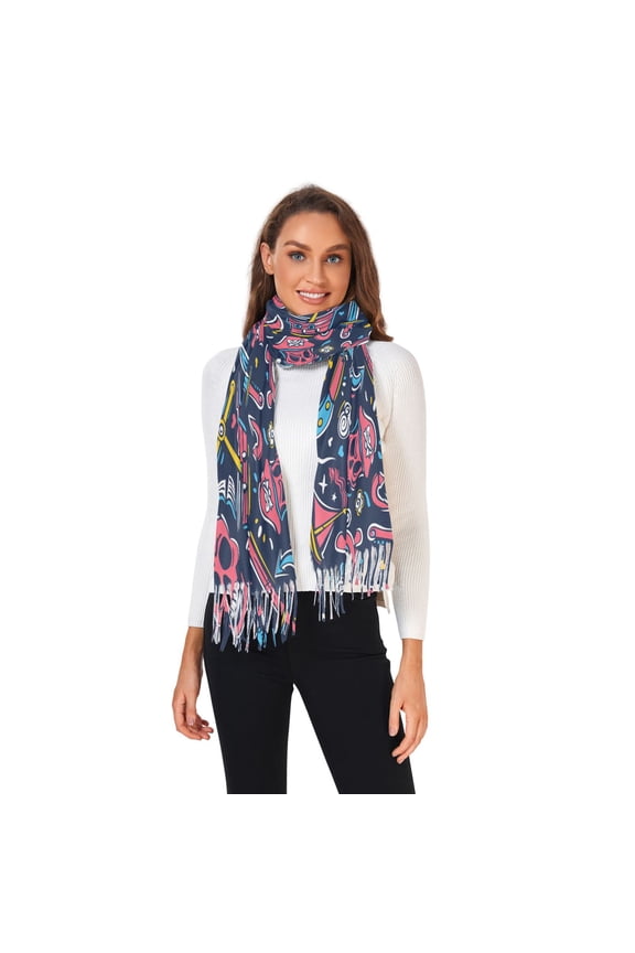 Winter Scarves for Women Pirate Skull Boat Knife Fashion Pashmina Shawl Wraps Long Blanket Scarf for Fall Spring