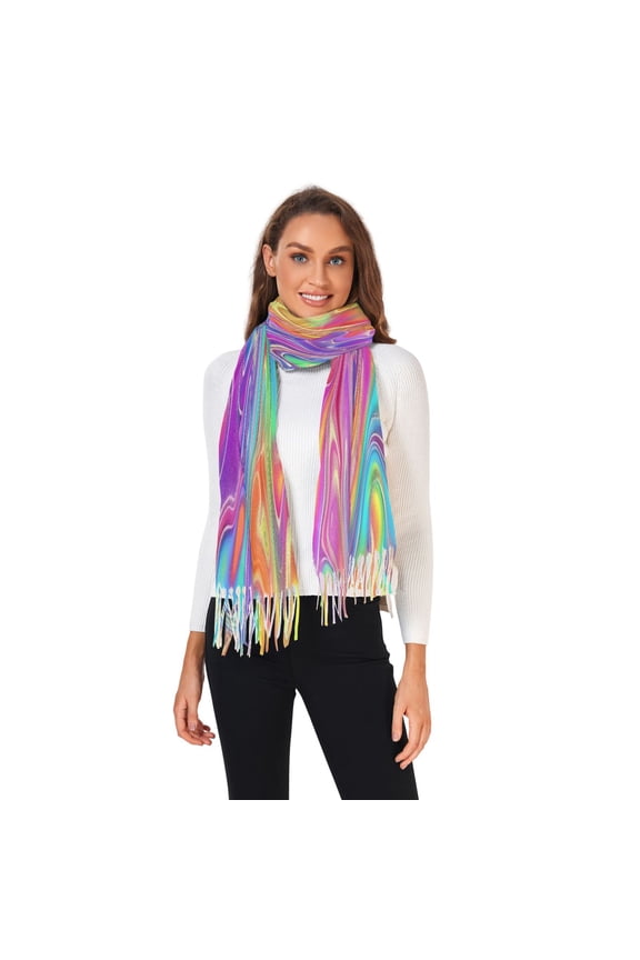 Winter Scarves for Women Rainbow Tie-dye Fashion Pashmina Shawl Wraps Long Blanket Scarf for Fall Spring