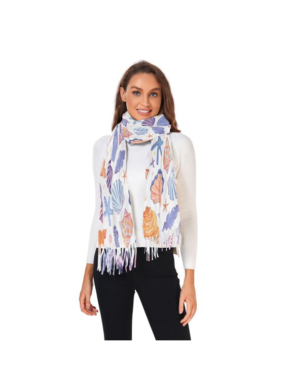 Winter Scarves for Women Shells and Starfish Fashion Pashmina Shawl Wraps Long Blanket Scarf for Fall Spring