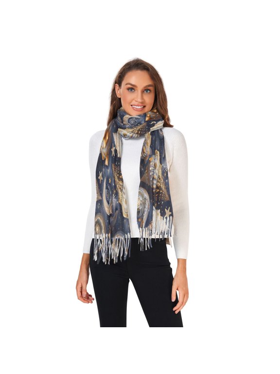 Winter Scarves for Women Shells and Starry Fashion Pashmina Shawl Wraps Long Blanket Scarf for Fall Spring