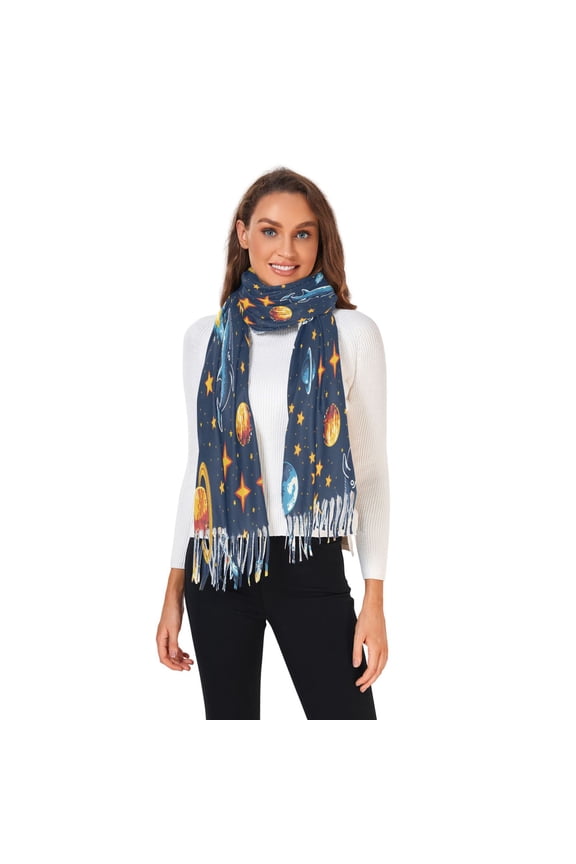 Winter Scarves for Women Space Stars Rocket Whale Fashion Pashmina Shawl Wraps Long Blanket Scarf for Fall Spring