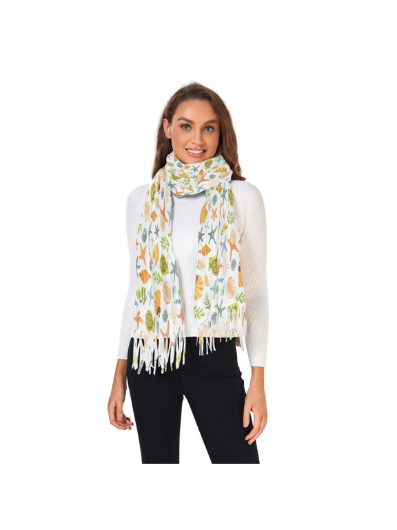 Winter Scarves for Women Starfish Seaweed Shells Fashion Pashmina Shawl Wraps Long Blanket Scarf for Fall Spring