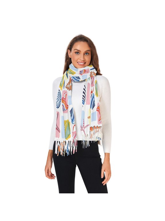 Winter Scarves for Women Starfish Shells Screw Fashion Pashmina Shawl Wraps Long Blanket Scarf for Fall Spring