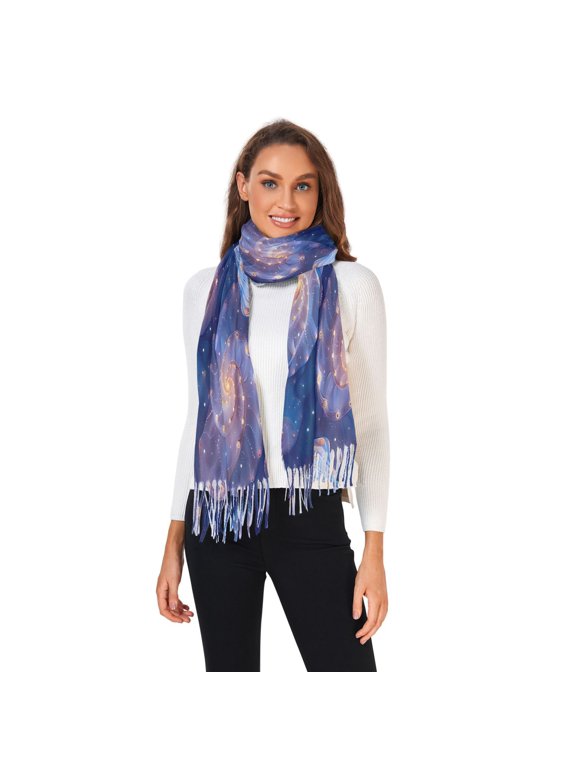 Winter Scarves for Women Starry Sky Shells Fashion Pashmina Shawl Wraps Long Blanket Scarf for Fall Spring