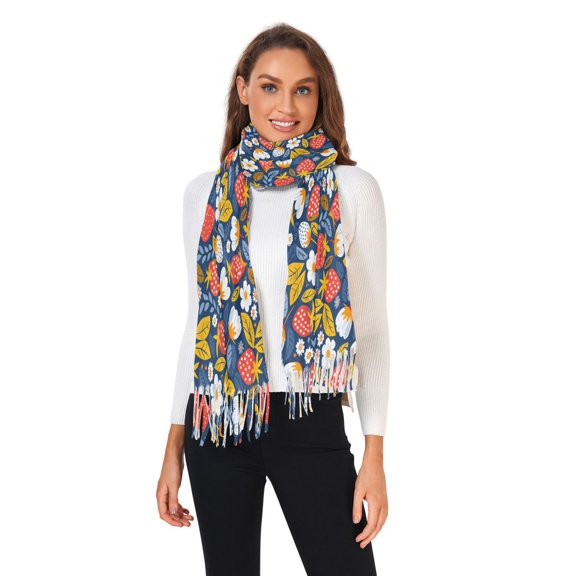 Winter Scarves for Women Strawberries Flowers Leaf Fashion Pashmina Shawl Wraps Long Blanket Scarf for Fall Spring