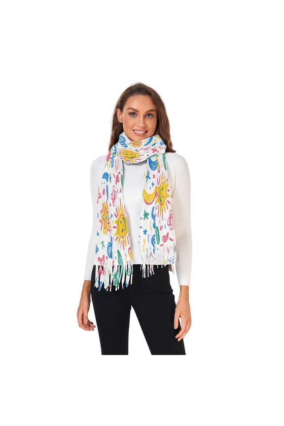 Winter Scarves for Women Sun Moon Star Line Fashion Pashmina Shawl Wraps Long Blanket Scarf for Fall Spring