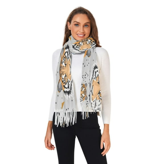 Winter Scarves for Women Tigers Face and Triangles Fashion Pashmina Shawl Wraps Long Blanket Scarf for Fall Spring