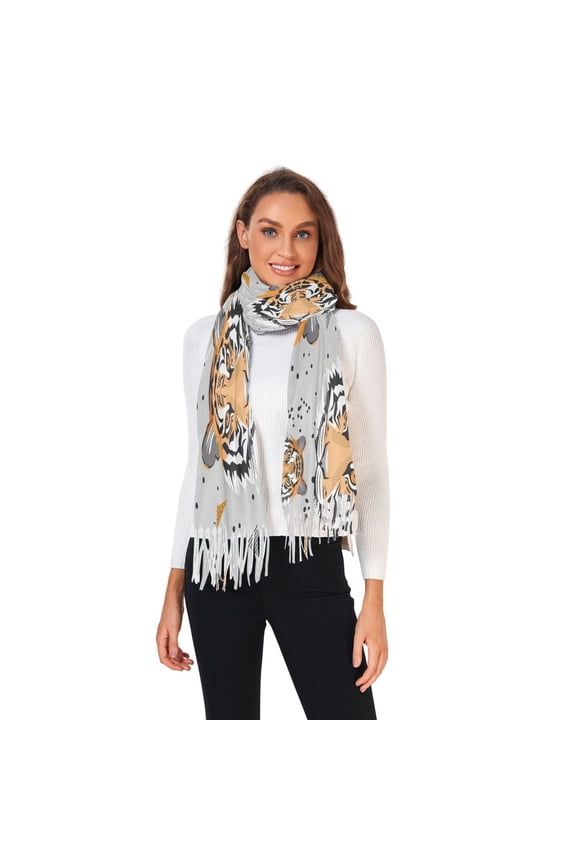 Winter Scarves for Women Tigers Face and Triangles Fashion Pashmina Shawl Wraps Long Blanket Scarf for Fall Spring