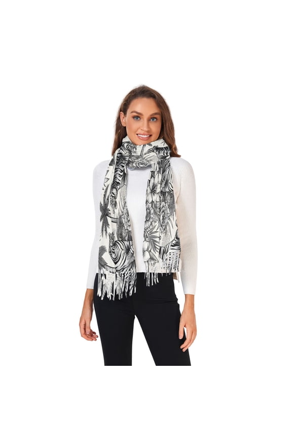 Winter Scarves for Women Tigers Palm Tree Flower Fashion Pashmina Shawl Wraps Long Blanket Scarf for Fall Spring