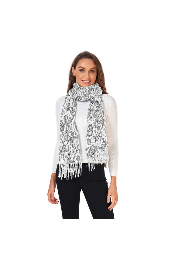 Winter Scarves for Women Turtles Shells Starfish Line Fashion Pashmina Shawl Wraps Long Blanket Scarf for Fall Spring