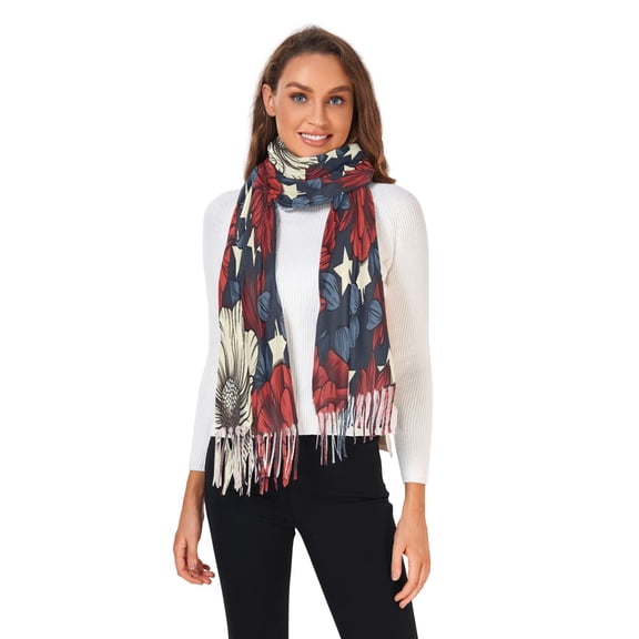 Winter Scarves for Women Usa Flag Patriotic Floral Fashion Pashmina Shawl Wraps Long Blanket Scarf for Fall Spring