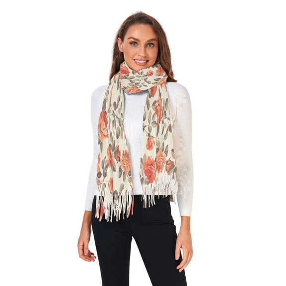 Winter Scarves for Women Vintage Rose and Leaf Fashion Pashmina Shawl Wraps Long Blanket Scarf for Fall Spring