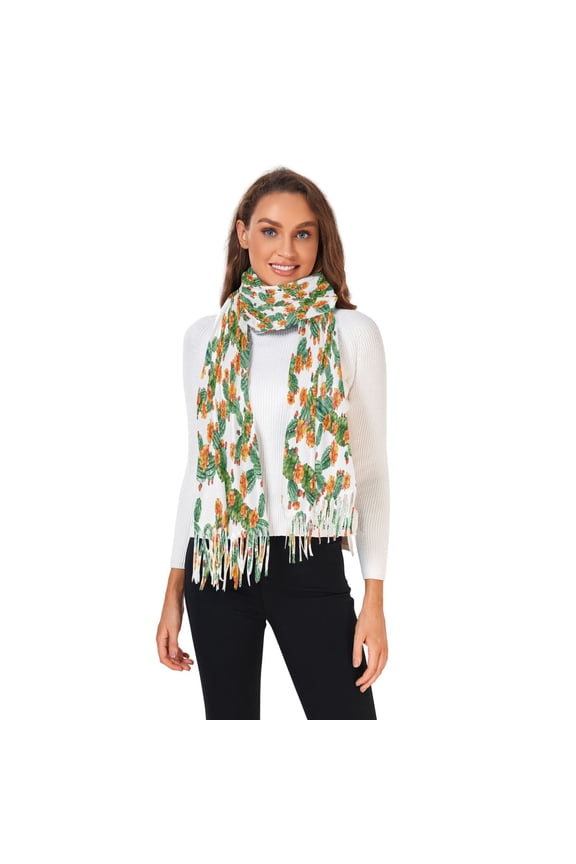 Winter Scarves for Women Watercolor Cactus with Flowers Fashion Pashmina Shawl Wraps Long Blanket Scarf for Fall Spring