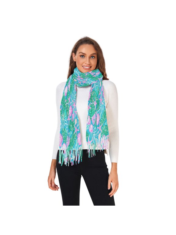 Winter Scarves for Women Watercolor Shells Leaf Fashion Pashmina Shawl Wraps Long Blanket Scarf for Fall Spring