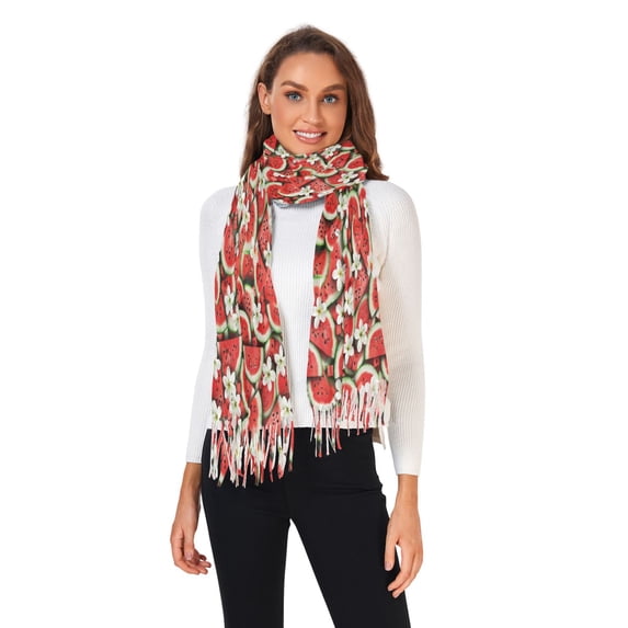 Winter Scarves for Women Watermelon Slices and Plumeria Flowers Fashion Pashmina Shawl Wraps Long Blanket Scarf for Fall Spring