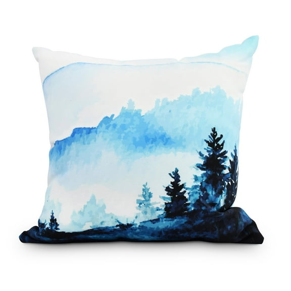 Winter Scene 26 Inch Blue Holiday Print Decorative Throw Pillow