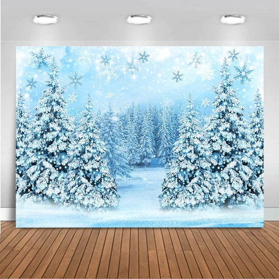 Winter Promo Background Winter Scene Backdrop Snowy Christmas Pine Tree Halo Spots Photography ...