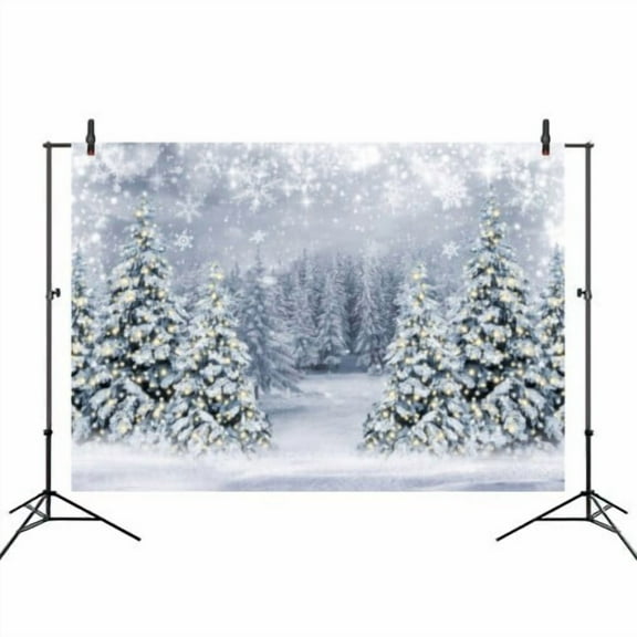 Winter Scene Backdrop Snowy Fabric Banner, Christmas Pine Tree Halo Spots Photography Background, White Wonderland Snowflake Forest for Party Holiday Photoshoot Props 56x79 in