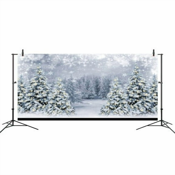 Winter Scene Backdrop Snowy Fabric Banner, Christmas Pine Tree Halo Spots Photography Background, White Wonderland Snowflake Forest for Party Holiday Photoshoot Props 56x118 in