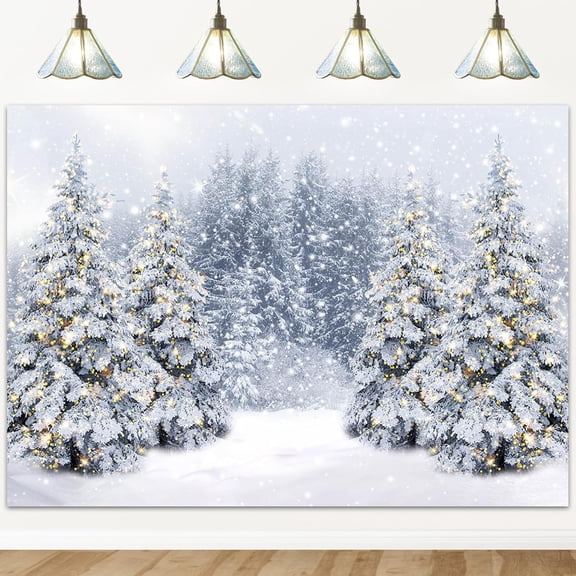 Winter Scene Backdrop Wonderland Snowflake Photography Background Bokeh Glitter White Snow Forest Christmas Party Holiday Photo Photoshoot Studio Props (8x6ft)