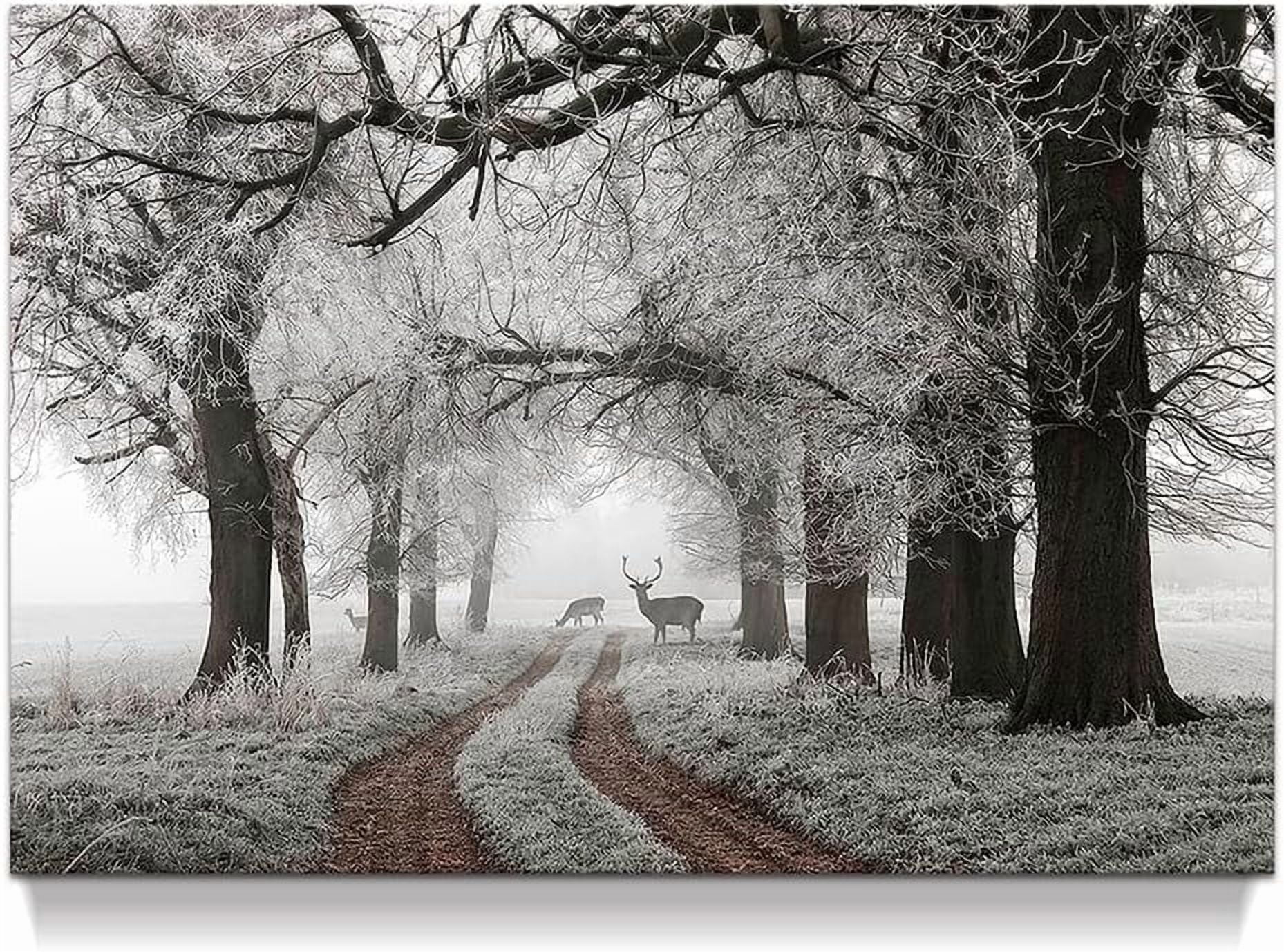 Winter Scene Canvas Wall Art: Nature Forest Landscape Prints White ...