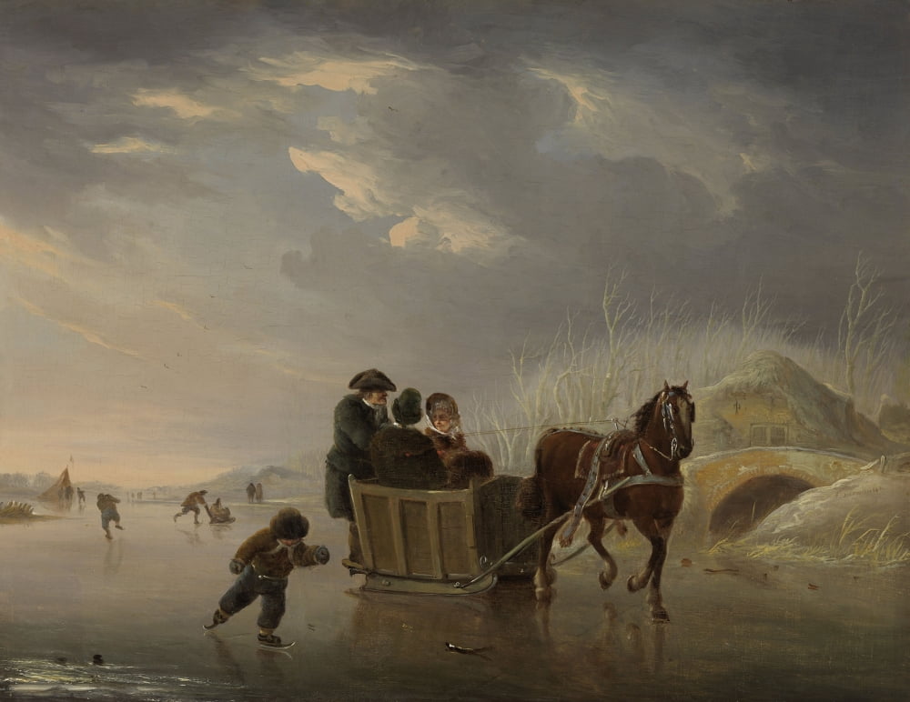 Winter Scene (Horse-Sleigh On The Ice) Canvas Art - (36 x 24)
