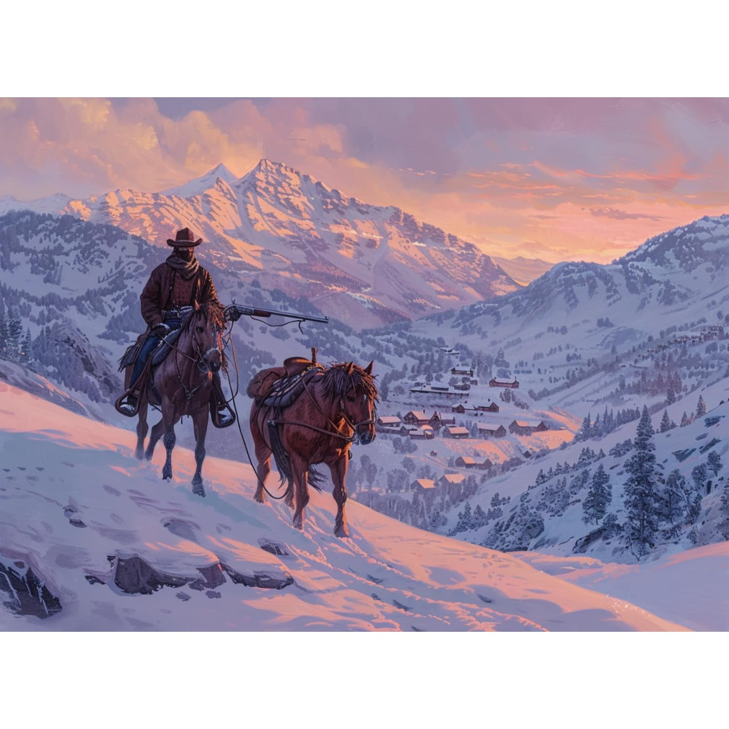Winter Scene with Horses and Man Walk in Snow DIY 5D Diamond Art ...