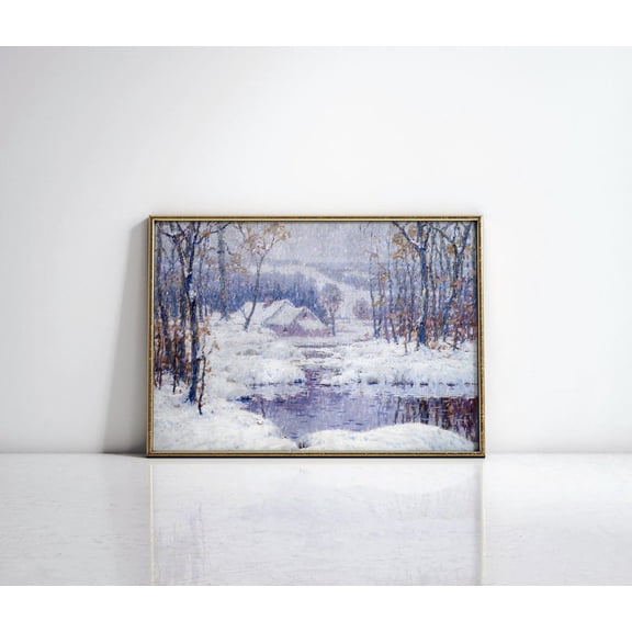 Winter Scene Poster, Vintage Winter Landscape, Winter Wonderland, Rustic Farmhouse Winter Decor, Snowy Cozy Winter Wall Art544, Unframed Canvas Size 12x18