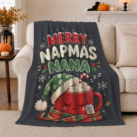 Winter Scene Seasonal Artwork Festive Holiday Art Seasonal Hosts Joyful Winter Motif Warm Flannel Blanket, Christmas Gift for Living Room and Family Room Home Decor