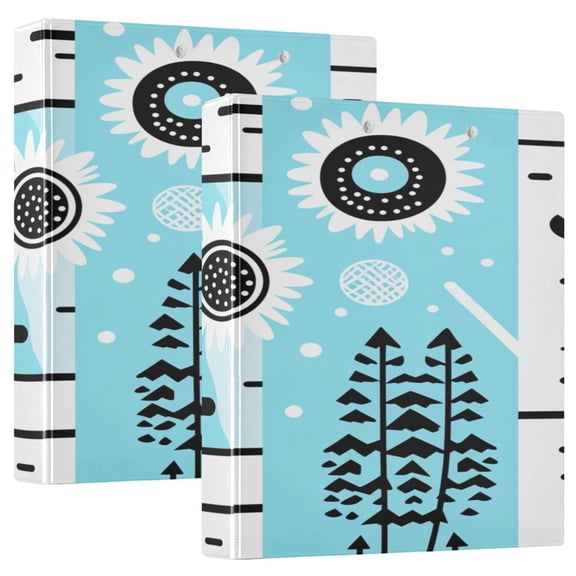 Winter Scene with Sun 12.4x10.6in PVC Round Ring Binder, D-Ring 3-Hole, Metal Clip, 200 Sheets