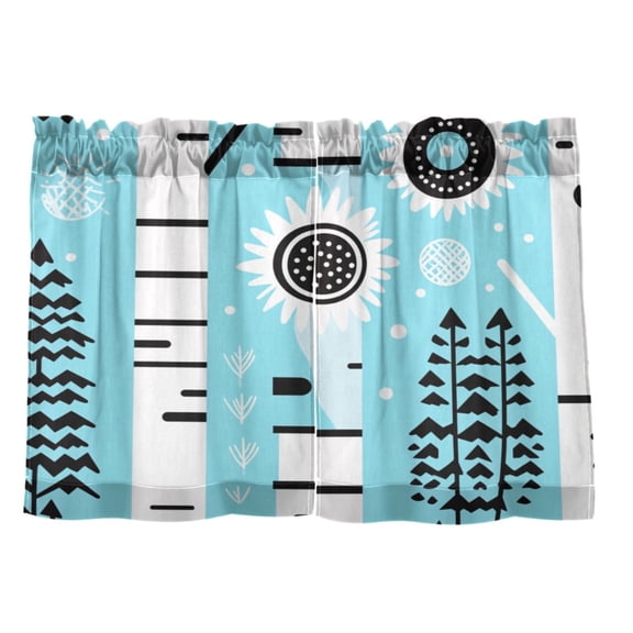 Winter Scene with Sun 27"x24" Linen Look Cafe Curtain Set with Privacy and UV Protection
