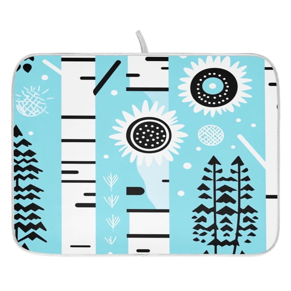 Winter Scene with Sun Dish Drying Mat for Kitchen, Quick Drying Absorbent Soft Durable 16" x 18"